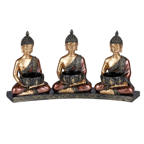 ^THREE BUDDHA CANDLE HOLDER C/6