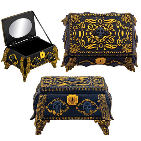 DISC-GOLD AND BLACK SKULL JEWELRY BOX, C/24 MINIMUM OF 2