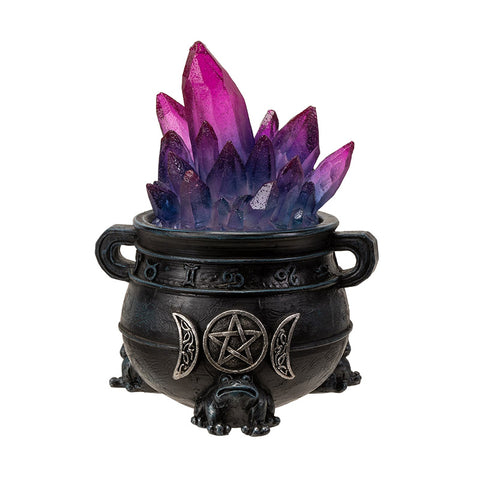 TRIPLE MOON CAULDRON W/LED CRYSTALS C/24