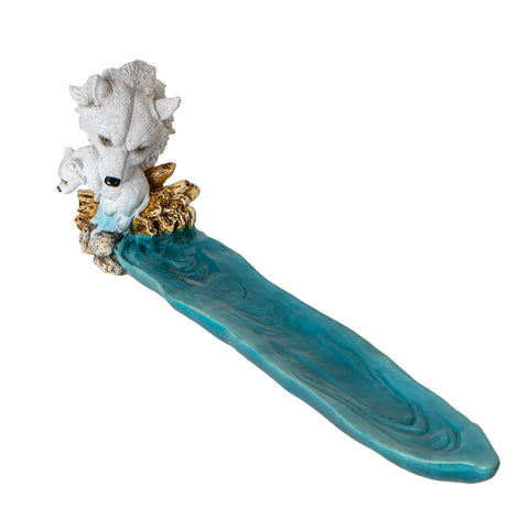 WHITE WOLF AND PUP INCENSE HOLDER C/24