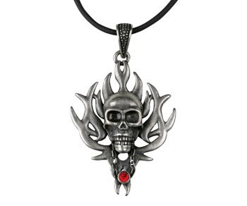 Skull with Flame Ruby Pendant